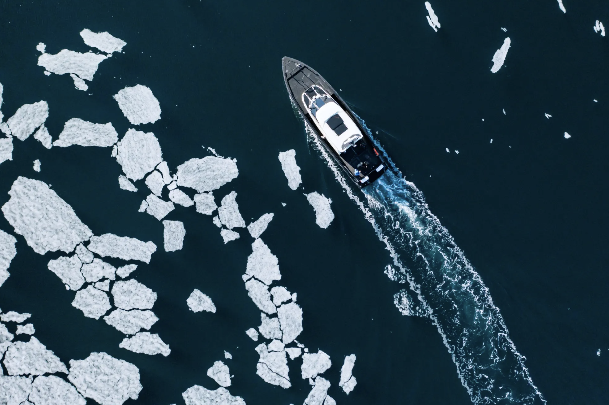 a boat in sparse sea ice